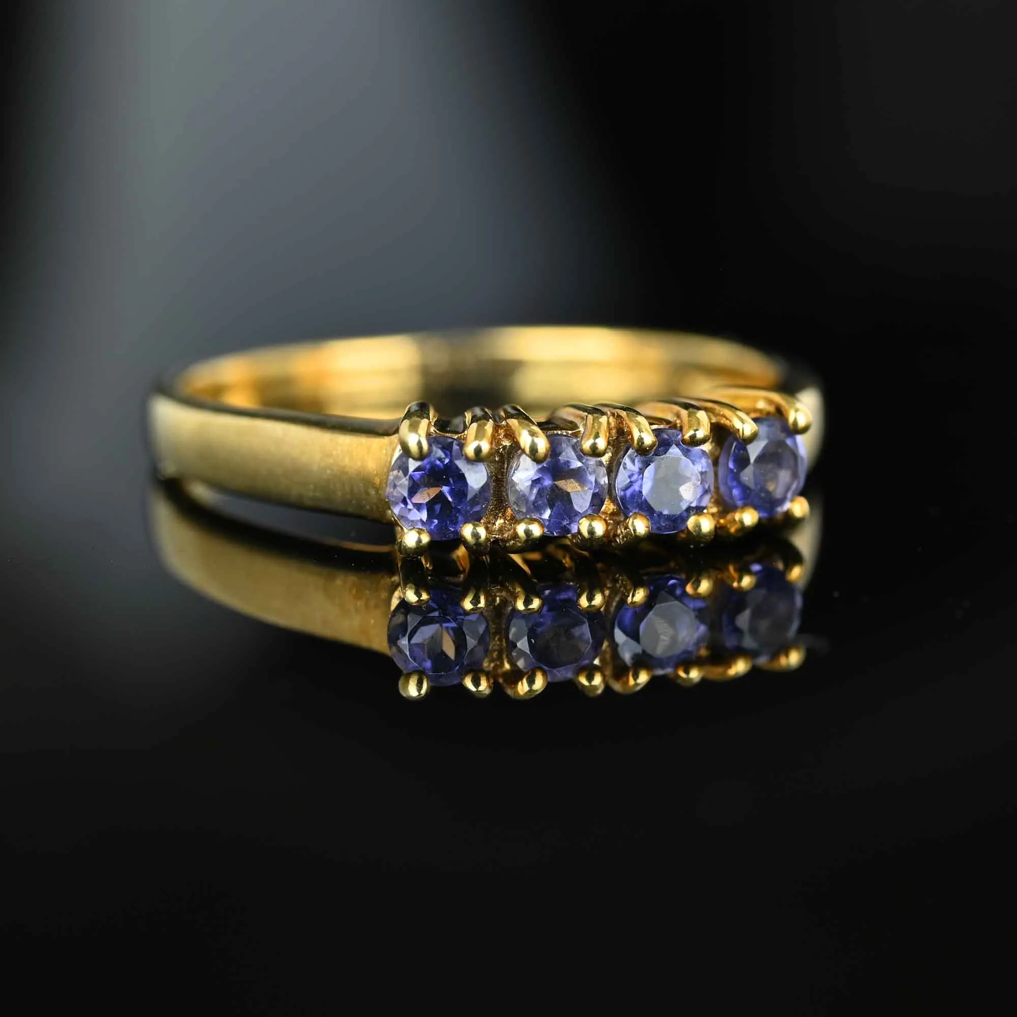 Vintage Four Stone Violet Tanzanite Ring Band in Gold