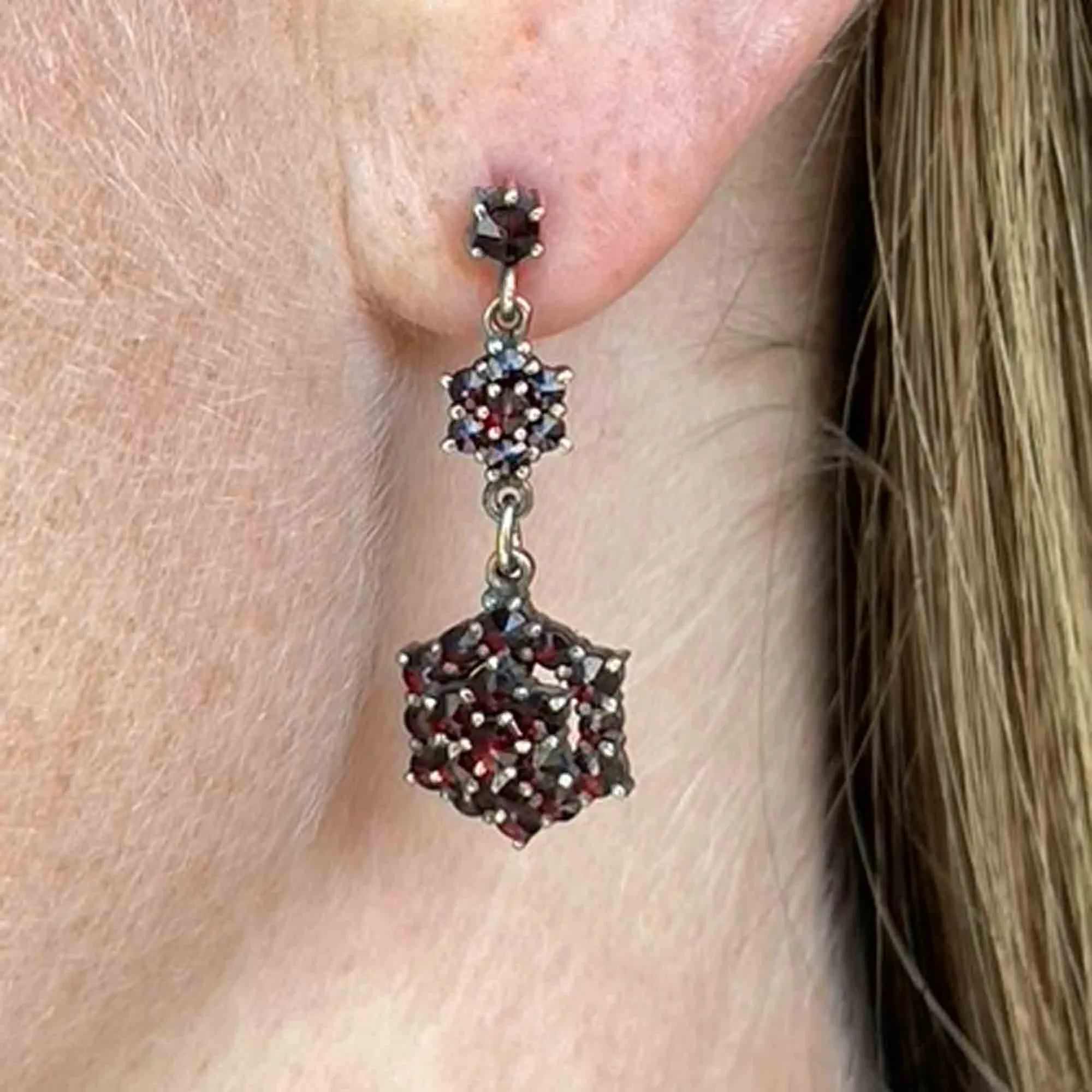 Vintage Garnet Cluster Drop Earrings