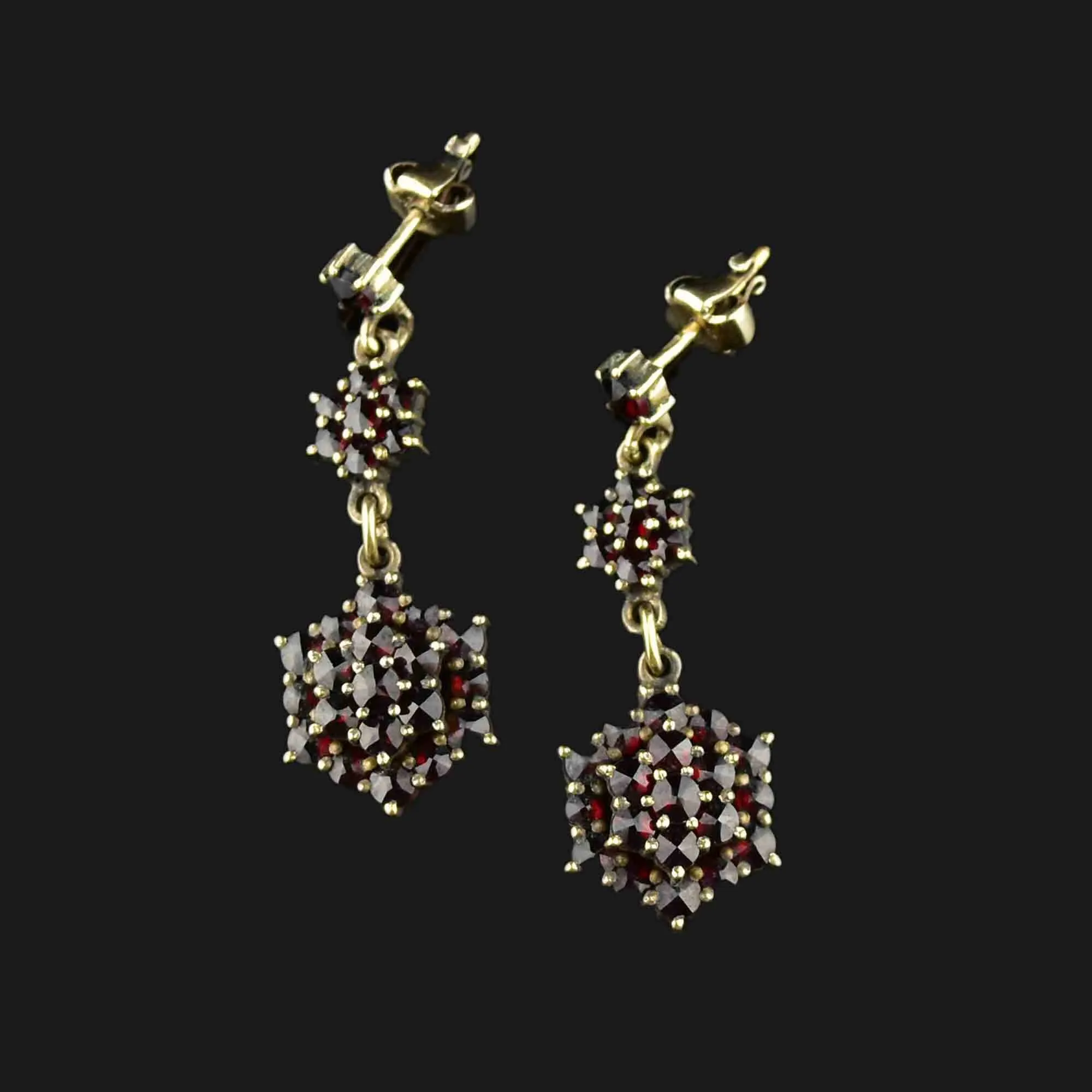 Vintage Garnet Cluster Drop Earrings