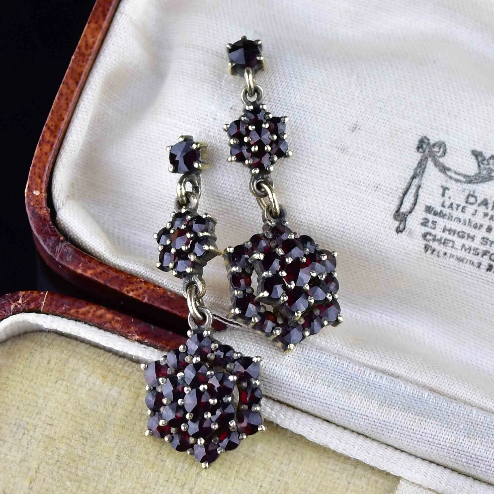 Vintage Garnet Cluster Drop Earrings