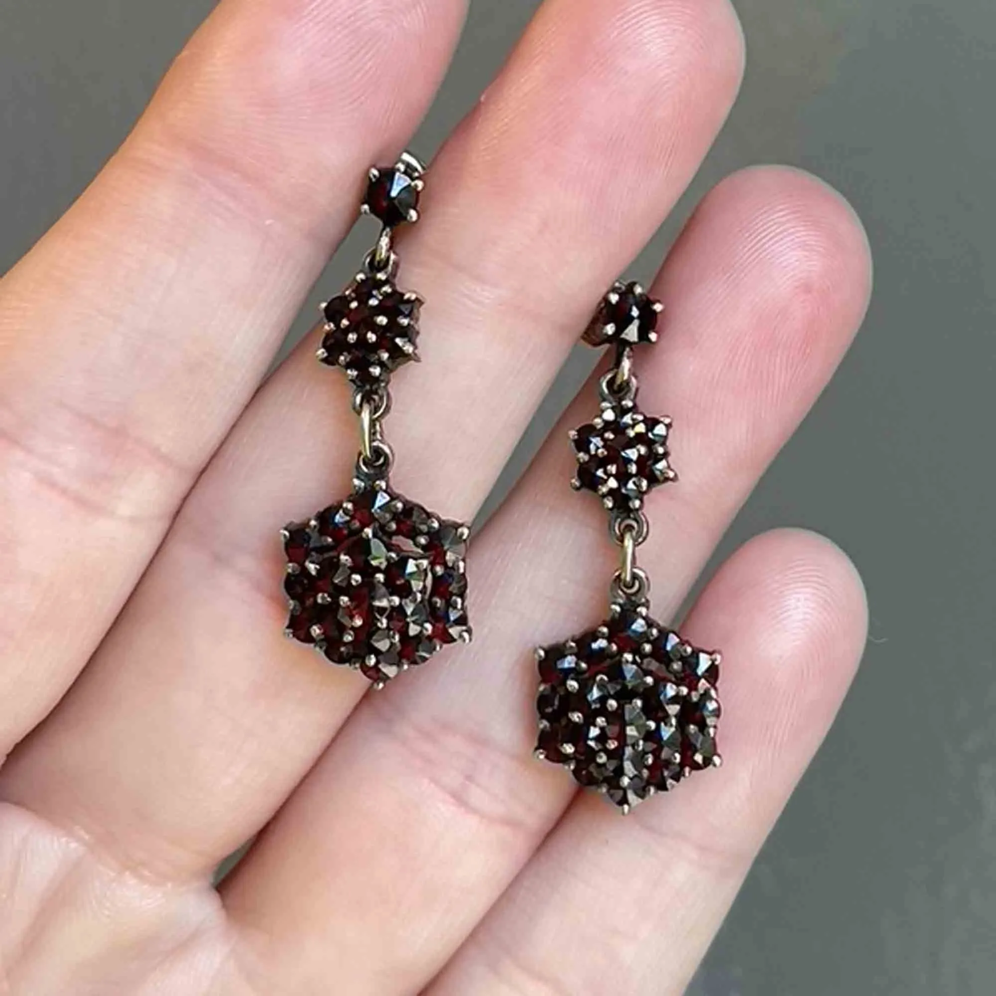 Vintage Garnet Cluster Drop Earrings