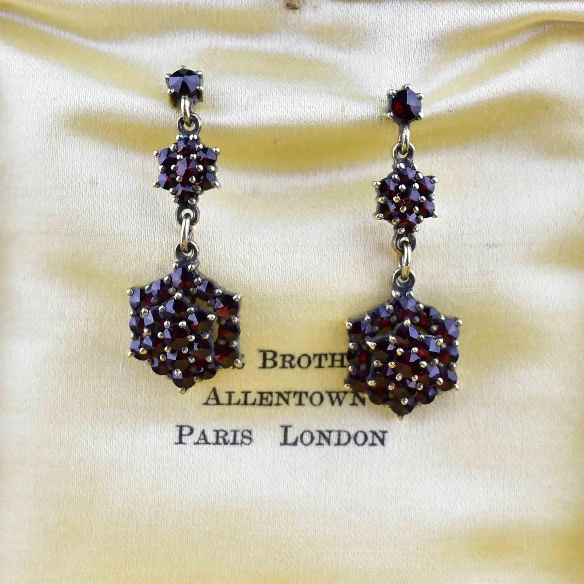 Vintage Garnet Cluster Drop Earrings