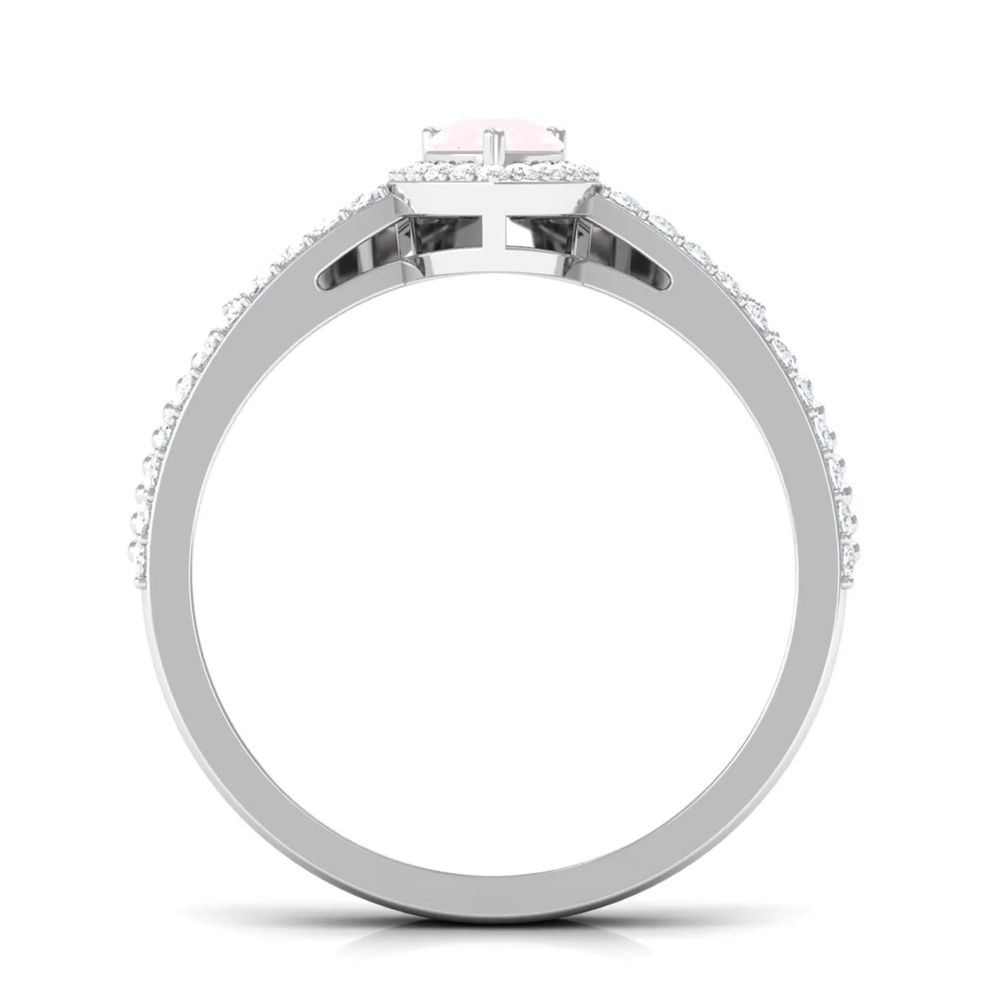 Vintage Inspired Rose Quartz Teardrop Wedding Ring Set with Diamond