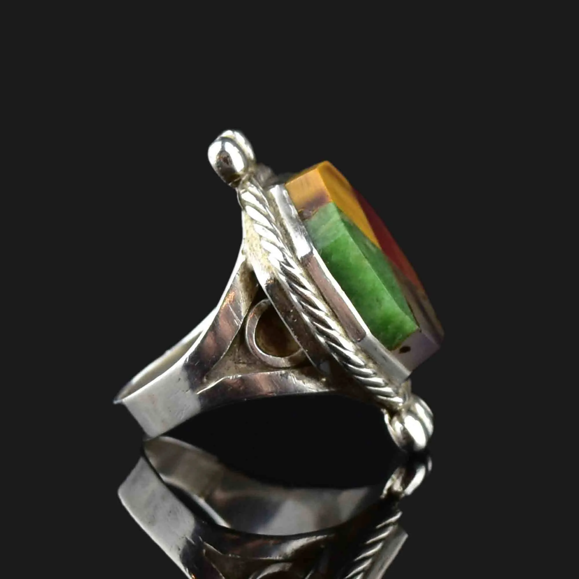 Vintage Multi Agate Silver Statement Ring