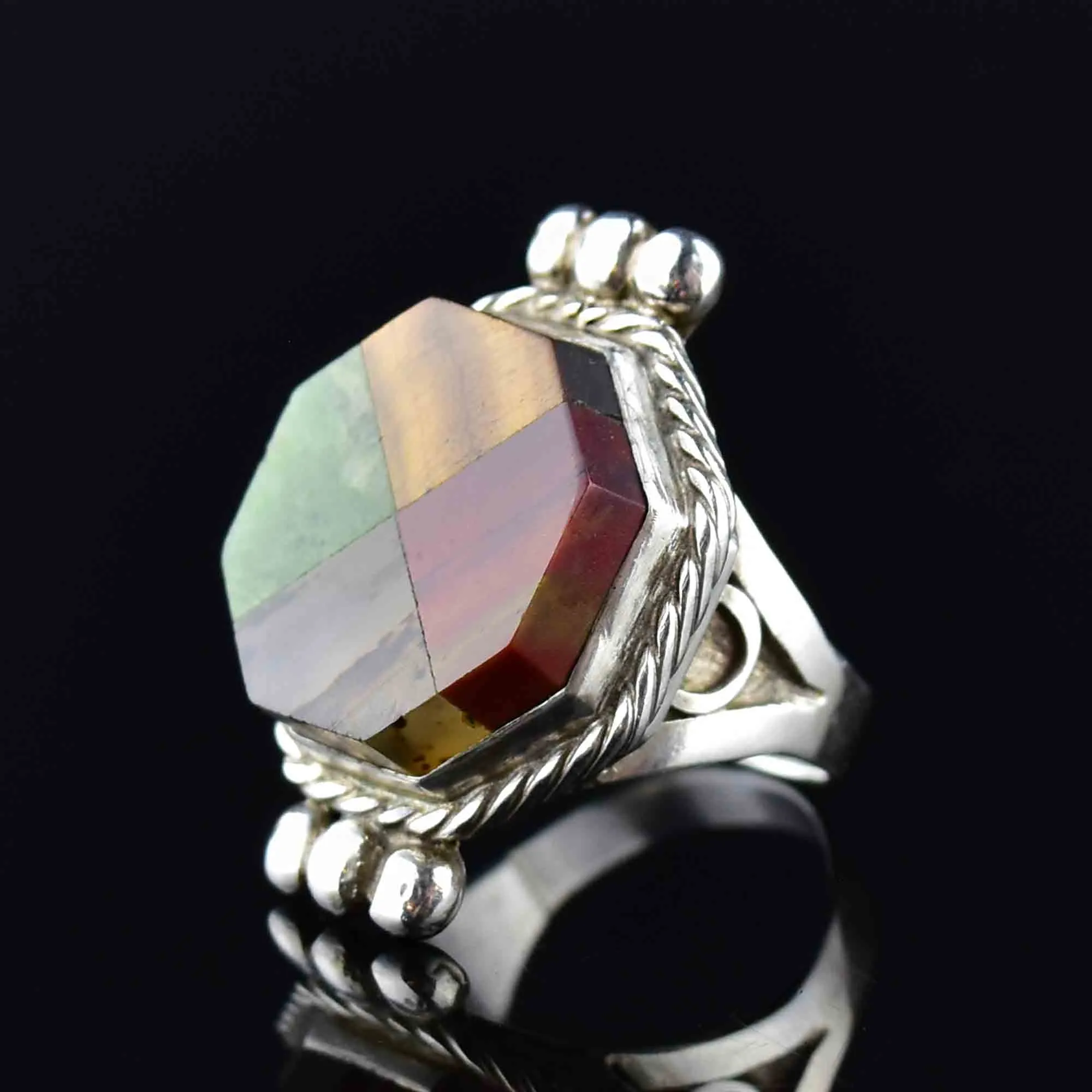 Vintage Multi Agate Silver Statement Ring