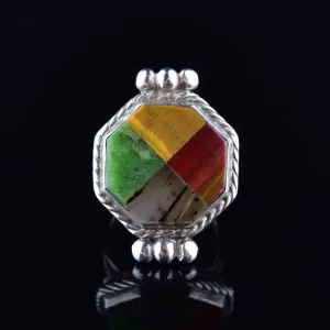 Vintage Multi Agate Silver Statement Ring