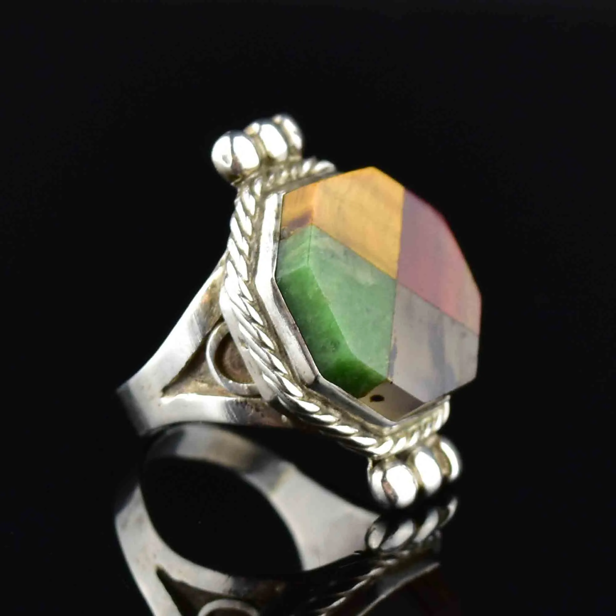 Vintage Multi Agate Silver Statement Ring