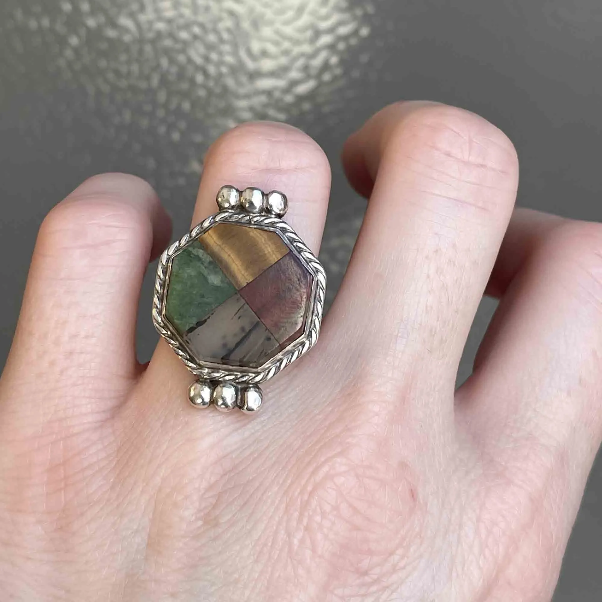 Vintage Multi Agate Silver Statement Ring