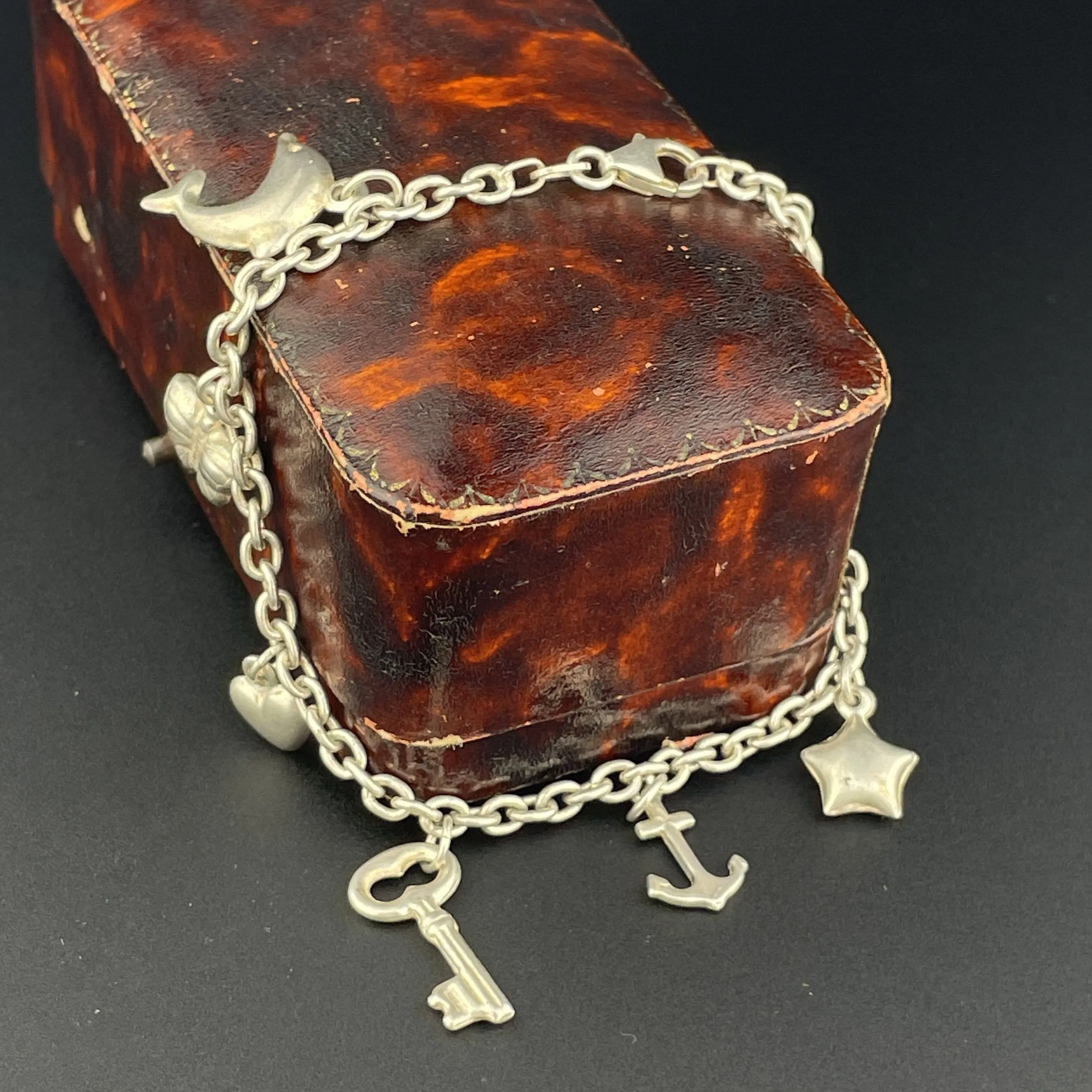 Vintage Silver Pandora Style Puffy Charm Bracelet