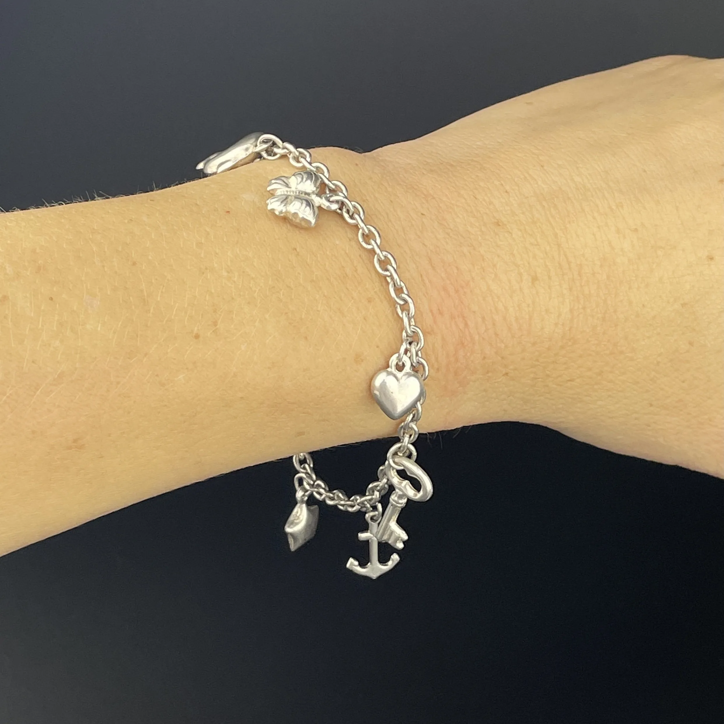 Vintage Silver Pandora Style Puffy Charm Bracelet