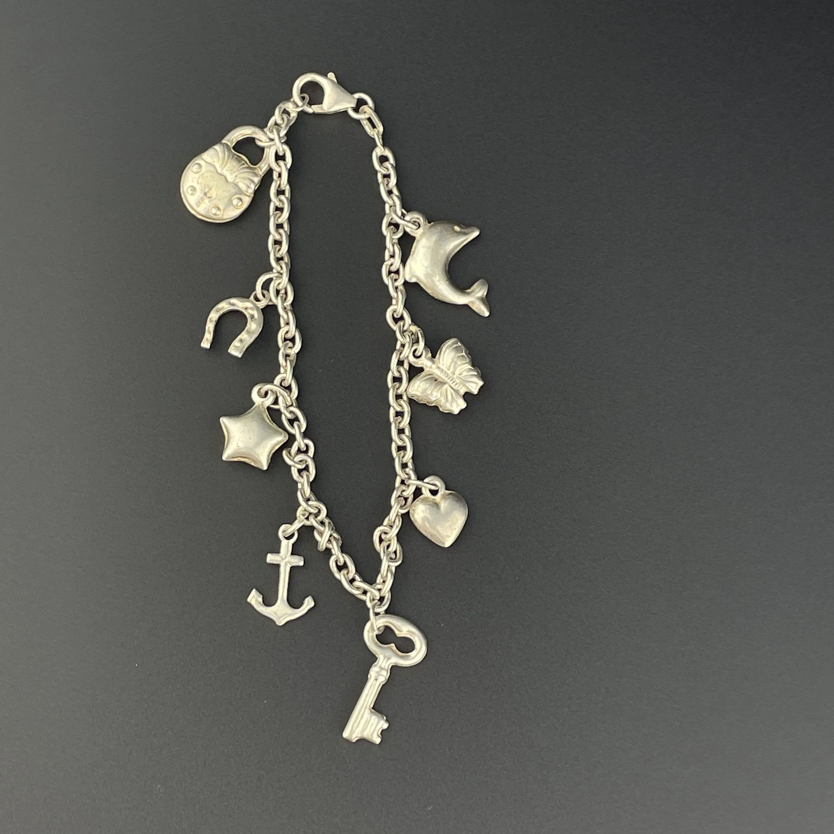 Vintage Silver Pandora Style Puffy Charm Bracelet