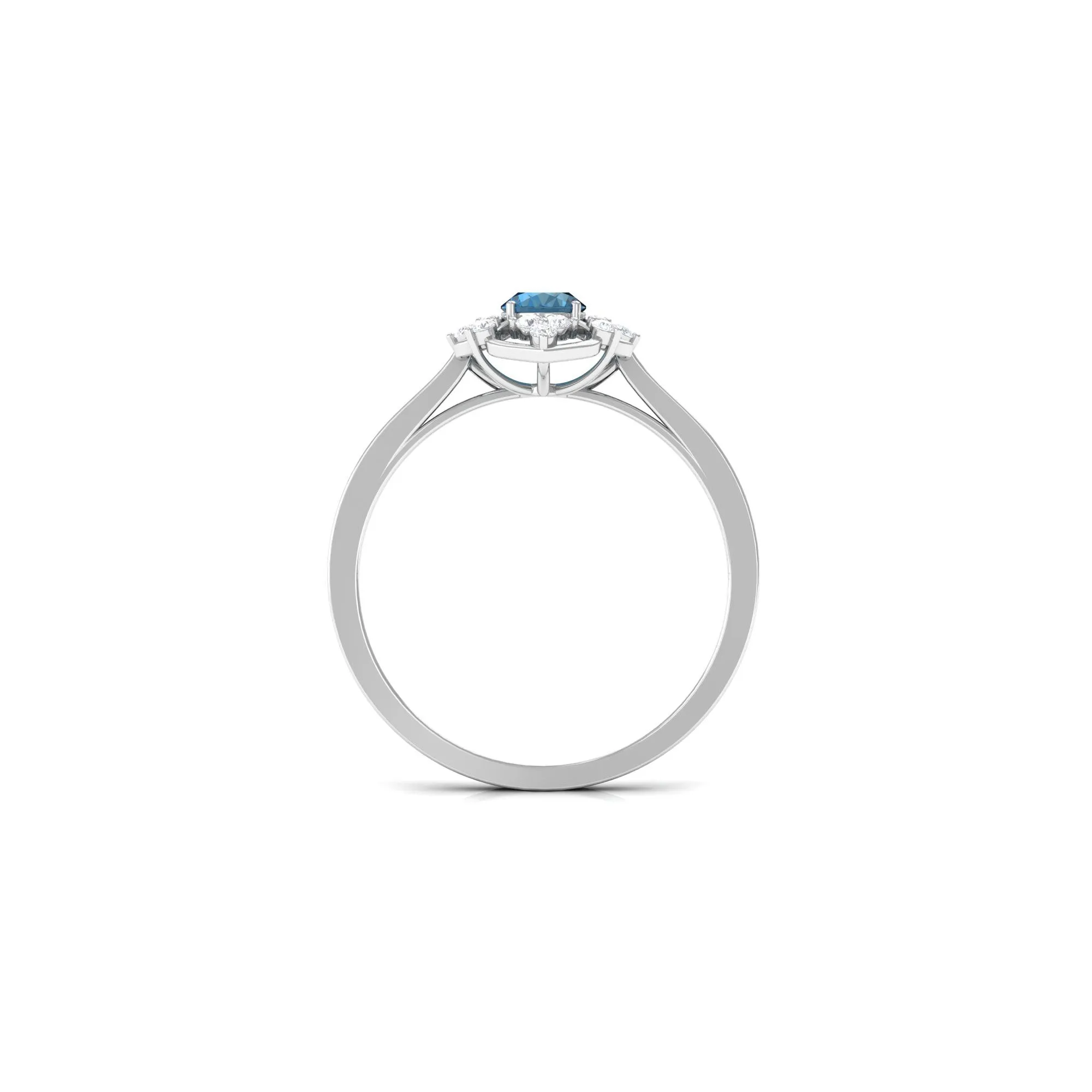 Vintage Style London Blue Topaz and Diamond Flower Engagement Ring