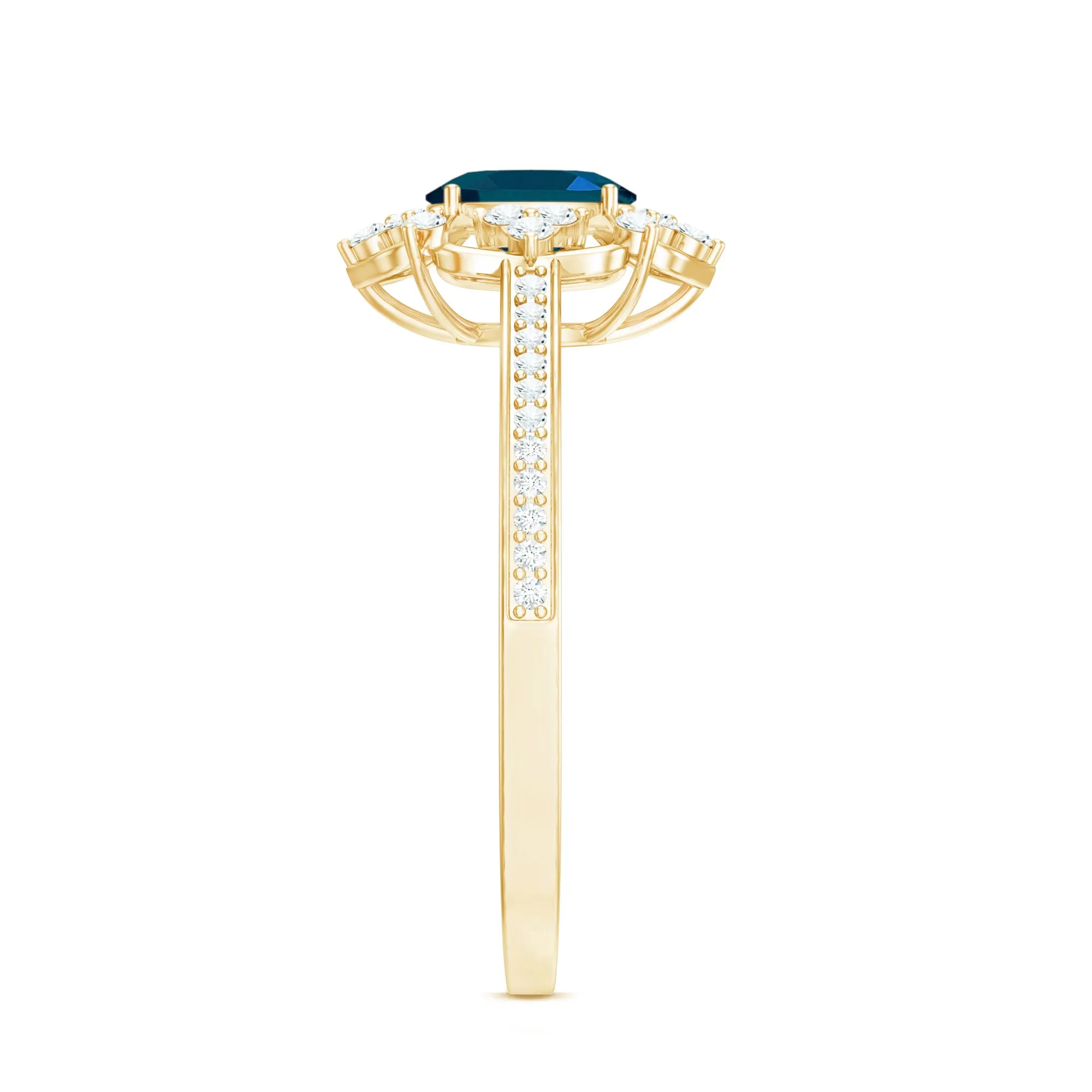 Vintage Style London Blue Topaz and Diamond Flower Engagement Ring