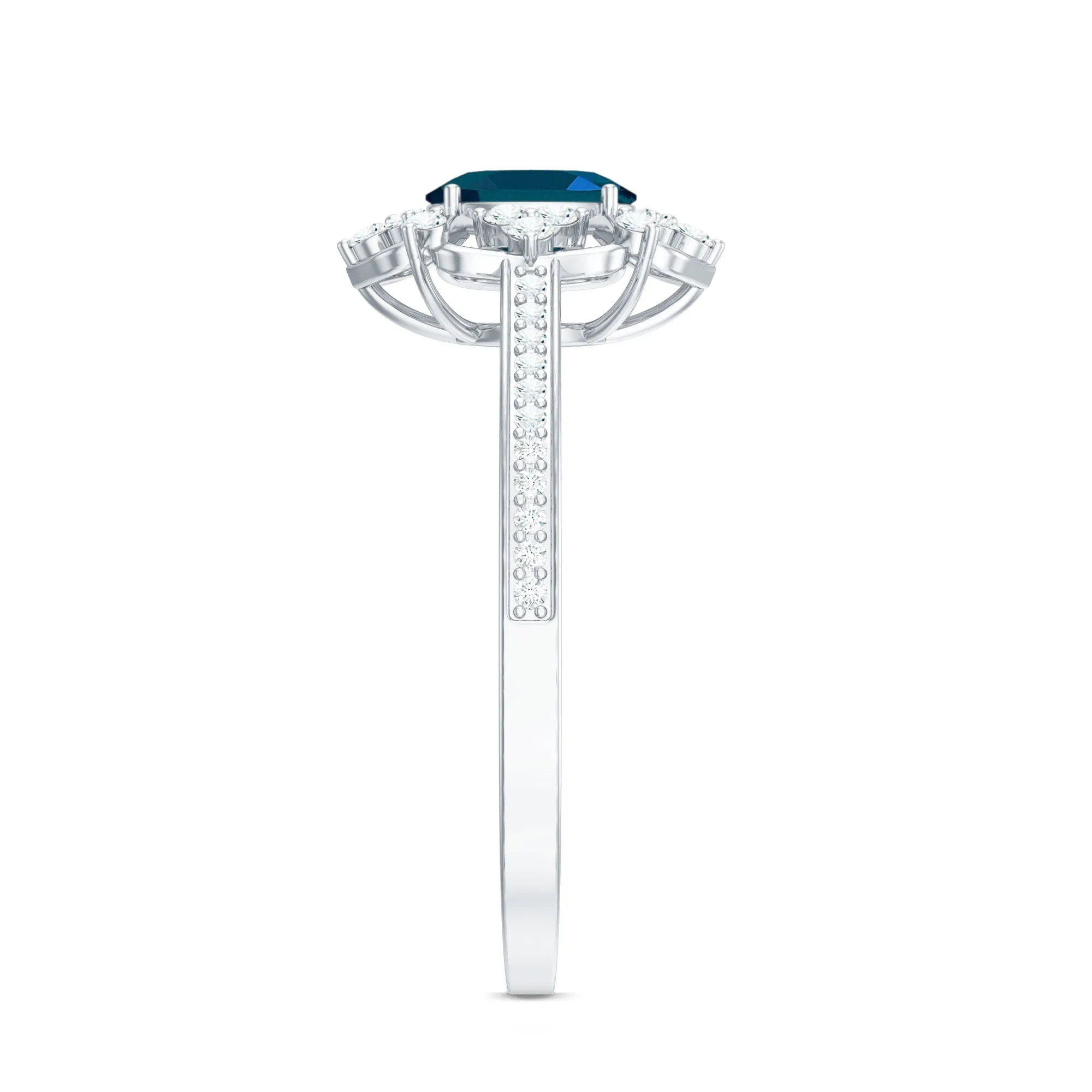 Vintage Style London Blue Topaz and Diamond Flower Engagement Ring