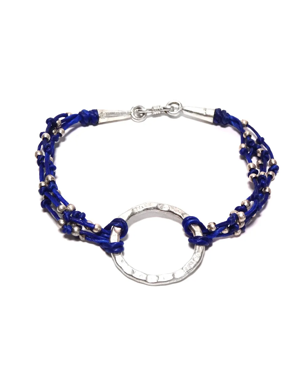Waxed Cotton Bracelet with Silver Ring