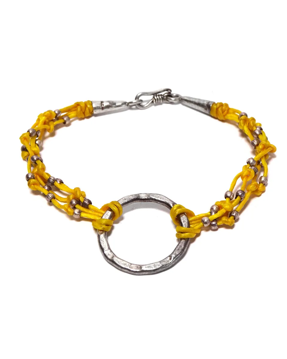 Waxed Cotton Bracelet with Silver Ring