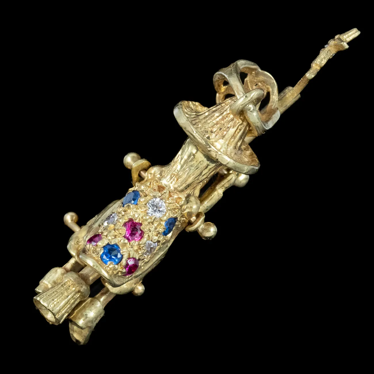Witch On Broomstick Pendant 9ct Gold Diamond Ruby Sapphire