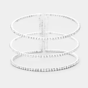 Xena - clear silver 3 Row pave adjustable rhinestone cuff